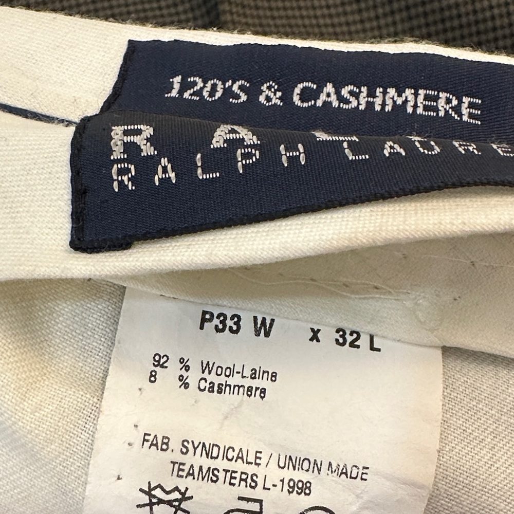 RALPH LAUREN 120’s Cashmere 33 x 32 120’s Cashmere Wool Pants  Classic Plaid - Picture 3 of 7